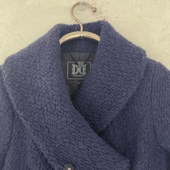 DAWN LEVY {S} Car Coat Navy Blue Bouclé Wool Blend Shawl Collar "Adelaid… - Picture 6 of 9